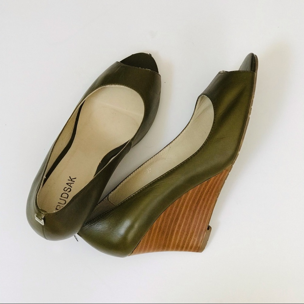 Rudsak Olive Green Leather Wedge Shoes
